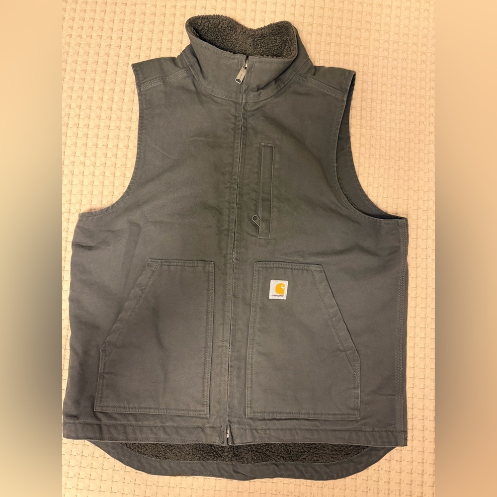 Carhartt Gray Duck Cotton Sherpa Lined Vest